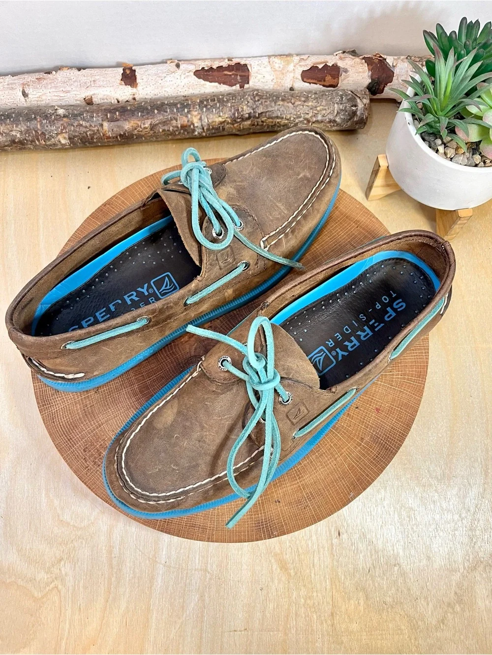 Sperry Top-Sider Authentic Original 2-Eye Boat Shoes – Tan Oiled Leather – Blue